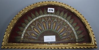 A cased French horn fan 42 x 22cm