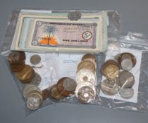 A collection of African and Egyptian currency, including Bank of Biafra banknotes, comprising 5/- (