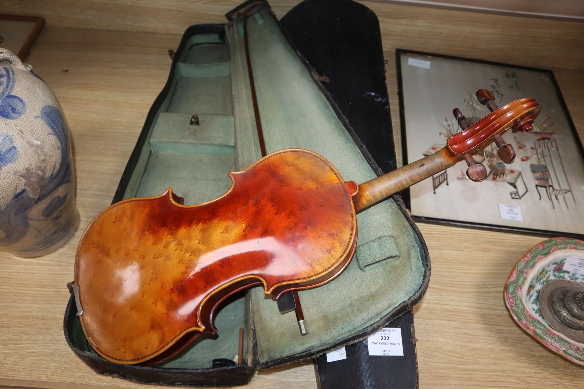 Two cased violins, one by Louis Fricot, Poussay dated 1935?, - Image 6 of 18