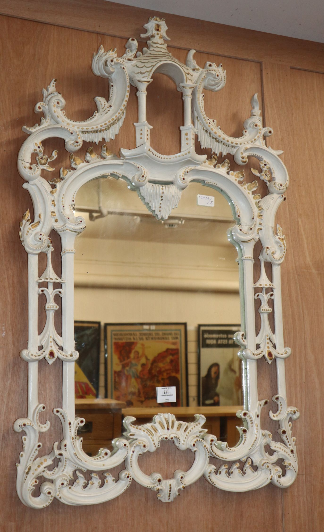 A painted Chinese Chippendale style mirror W.63cm