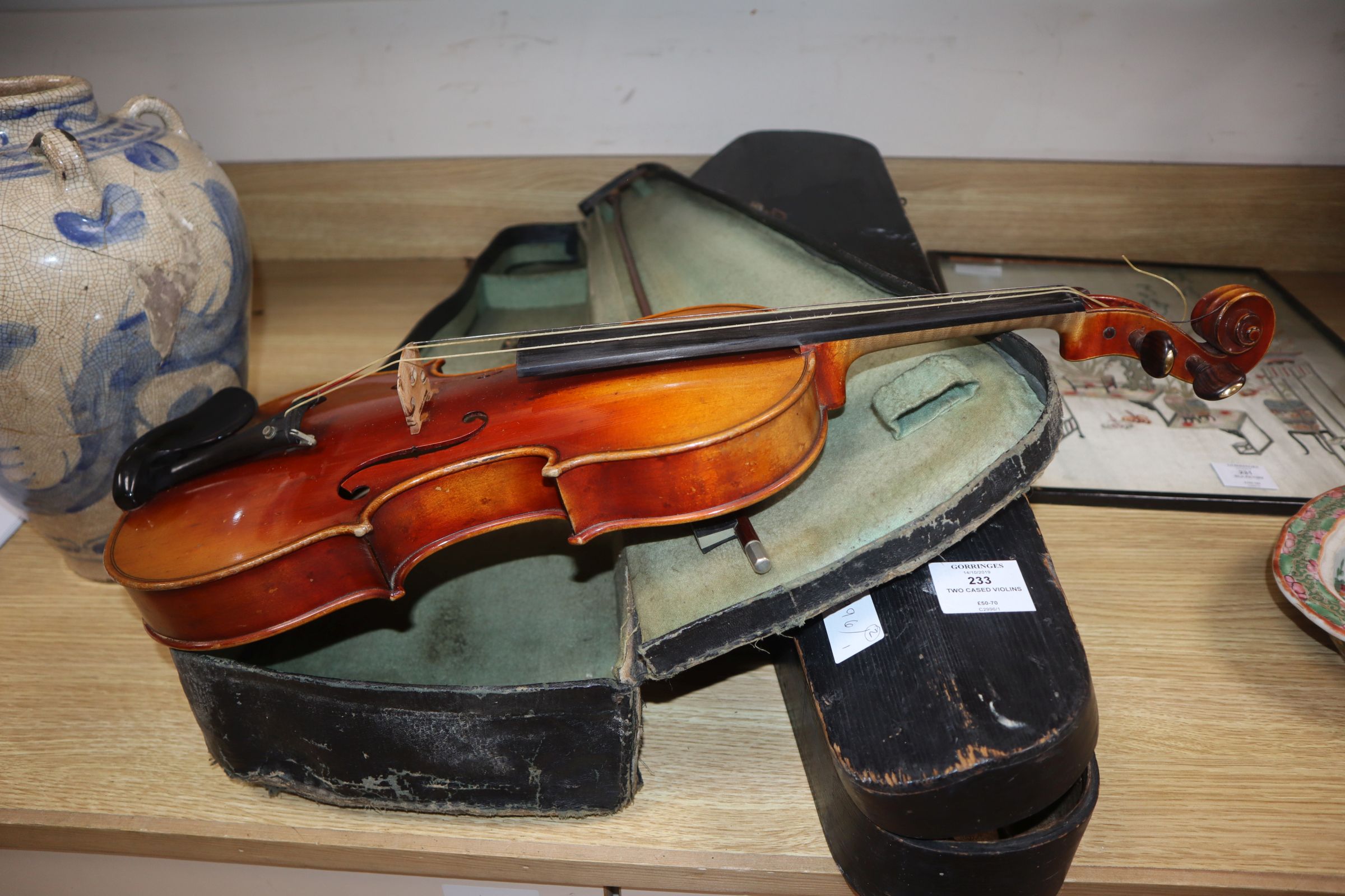 Two cased violins, one by Louis Fricot, Poussay dated 1935?, - Image 2 of 18
