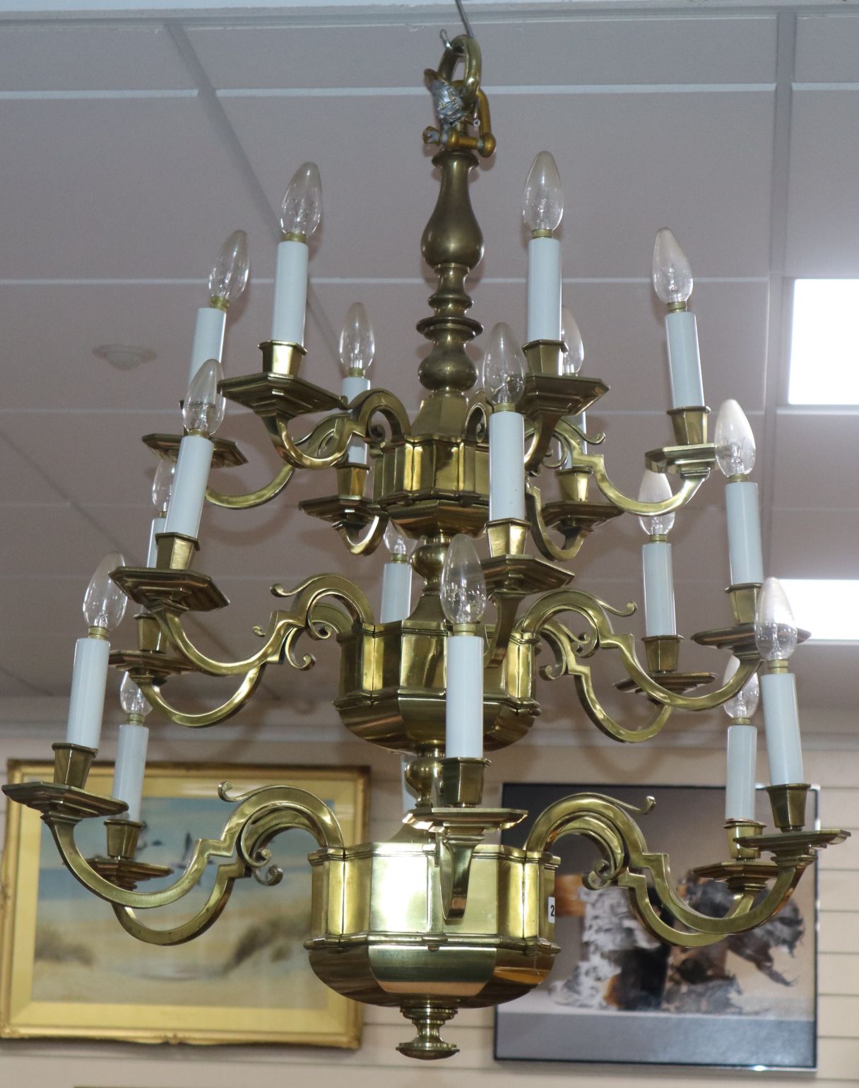 A restored brass 15 light electrolier