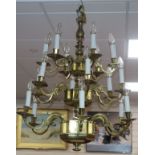 A restored brass 15 light electrolier