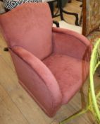 A small Art Deco dralon bedroom armchair