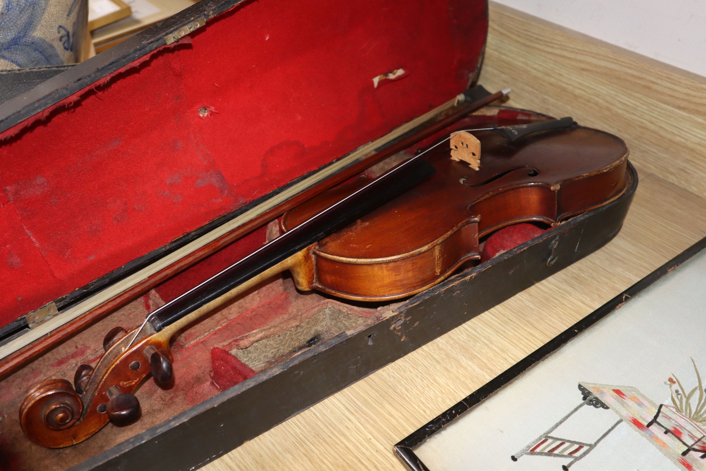 Two cased violins, one by Louis Fricot, Poussay dated 1935?, - Image 11 of 18