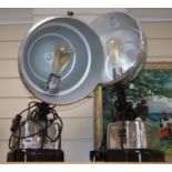 A pair of converted heater lamps