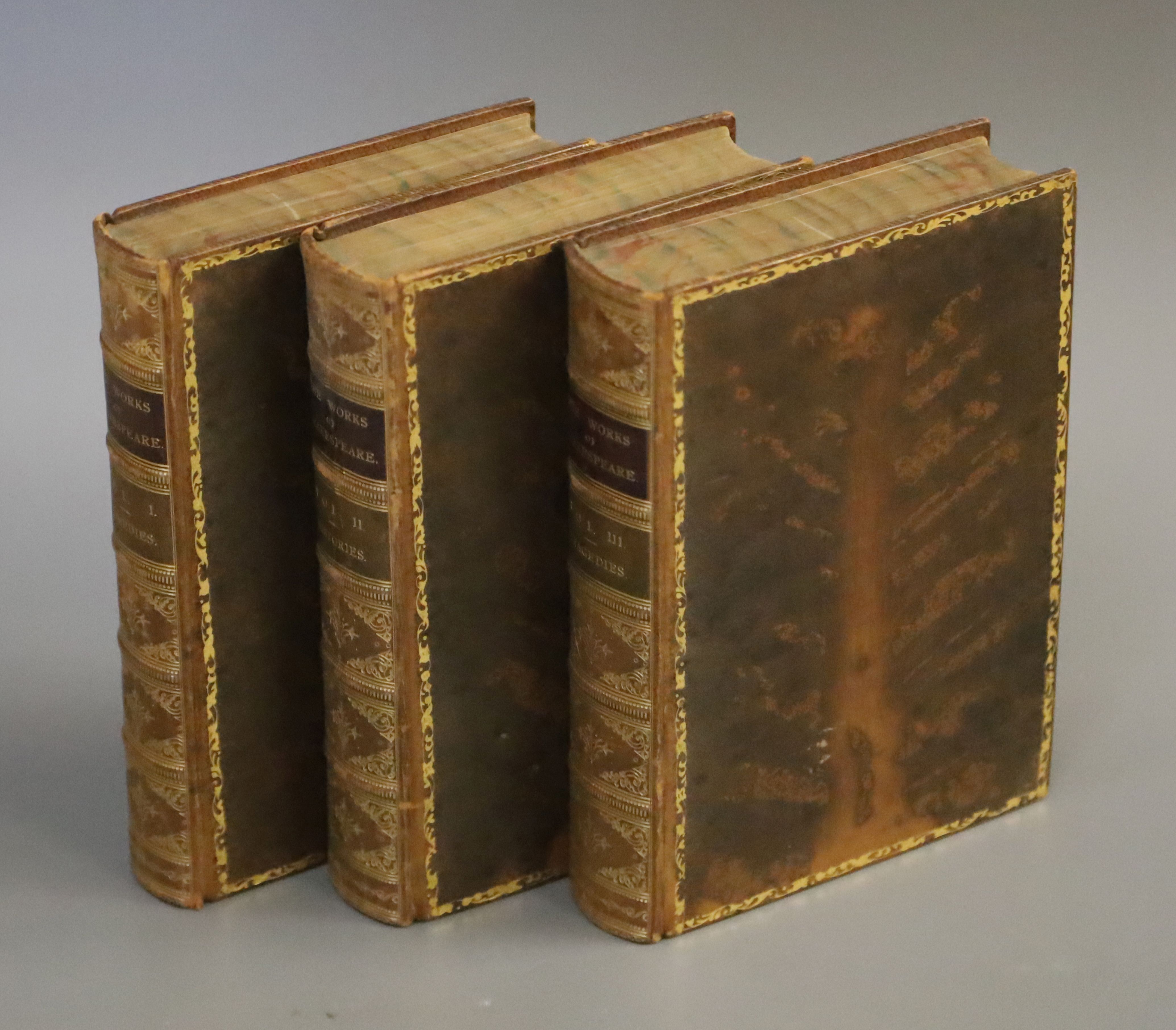 Shakespeare, William - The Works, the Victoria edition, 3vols, 8vo, tree calf gilt, MacMillan,