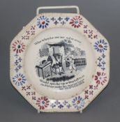 A Victorian octagonal pottery plate celebrating 'My Grandfather', 18cm