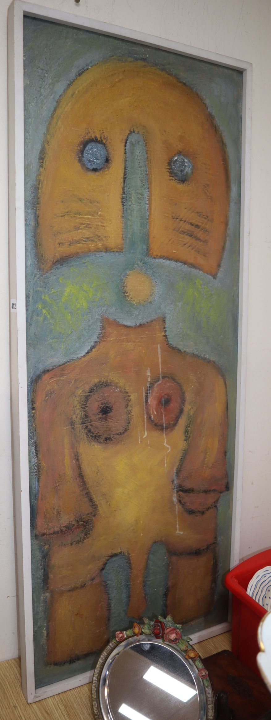 W.J. (South African?), oil on board, Abstract figure, initialled and dated '68, 121 x 47cm