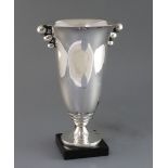 An Art Deco silver plated table lamp, in the manner of Luc Lanel, on black marble plinth, 11.75in.