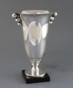 An Art Deco silver plated table lamp, in the manner of Luc Lanel, on black marble plinth, 11.75in.