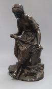 Jean Jules Salmson (1886-1940). A bronze of a seated girl feeding chickens, signed height 40cm