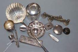 A George III silver Old English pattern soup ladle, London, 1781 and thirteen other items, including