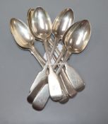 A set of six early Victorian silver fiddle pattern dessert spoons, William Eaton, London, 1839 and