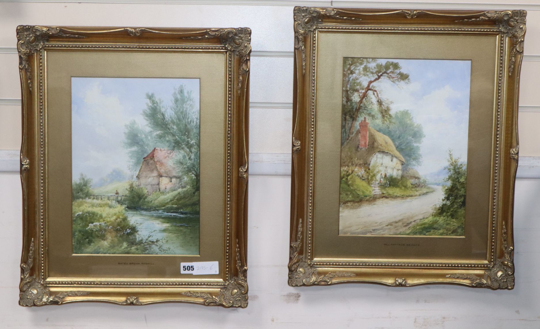 H. Ramsey, pair of watercolours, Mill Cottage, Reigate and Bates Brook, Redhill, signed, 35 x 25cm