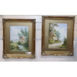 H. Ramsey, pair of watercolours, Mill Cottage, Reigate and Bates Brook, Redhill, signed, 35 x 25cm