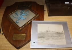 A ship's crest 'presented by The Lord Commissioner of The Admiralty to Shoreham-By-Sea to