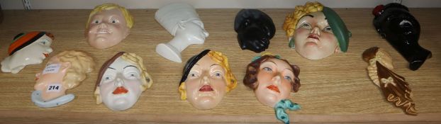 Eleven Art Deco and later lady face masks