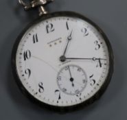 A 900 standard white metal and niello Longines keyless dress pocket watch, with Arabic dial and