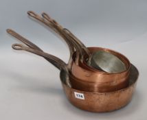 Six copper pans