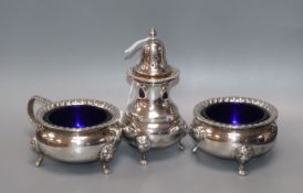 A 1970's silver three piece condiment set, Birmingham, 1979.