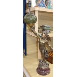 A spelter cherub table lamp, signed L. Gregoire overall height 82cm