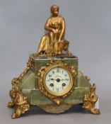 A French spelter figural clock height 34cm