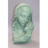 A green painted plaster model of Madonna and child height 33cm