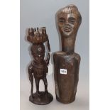 A West African hardwood figure of a hunter and another tribal figure tallest 45cm