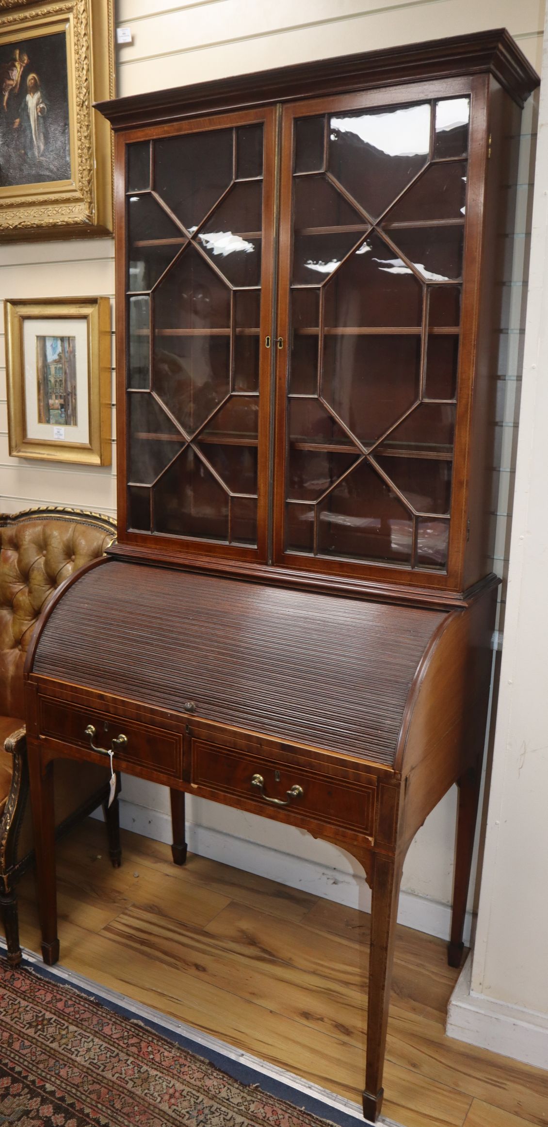 A George III mahogany bureau bookcase W.94cm - Image 2 of 2