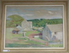 Modern British, oil on canvas, Sussex farm, 55 x 75cm