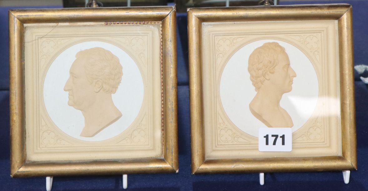 A pair of early Victorian plaster relief portrait plaques of Keates and Morot, retailed by - Image 2 of 2