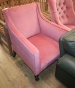 A Victorian armchair, plum-coloured dralon