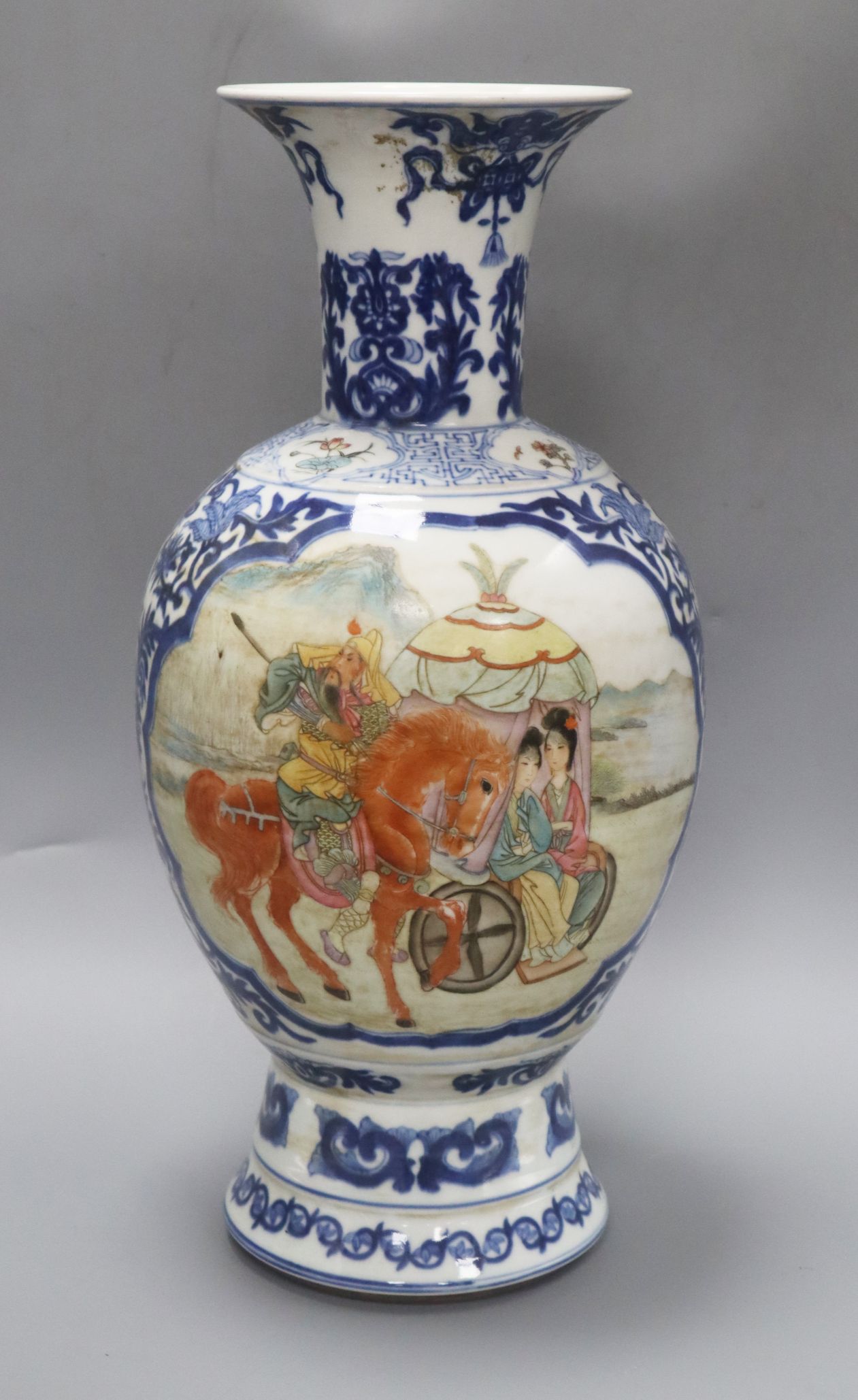 A Chinese blue and white baluster vase, with a polychrome painted panel height 47cm - Image 2 of 2