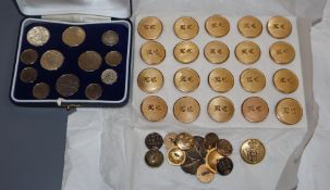 A set of 20 Leander Rowing Club gilt buttons, a cased set of Henley Royal Regatta buttons and 13