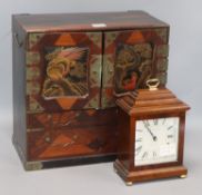 A Japanese parquetry table-top cabinet and a Comitti mantel clock cabinet height 35cm