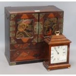 A Japanese parquetry table-top cabinet and a Comitti mantel clock cabinet height 35cm