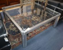 An Italian Biobject chrome and glass coffee table W.100cm