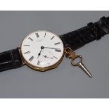 A yellow metal fob watch with Roman dial and subsidiary seconds by John Neal, now converted to a