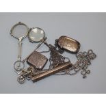 Mixed silver and other items including two silver vesta cases.