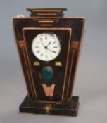 Sam Fanaroff. A copper mantel timepiece inset green cabochon stone, numbered 2012 height 27cm