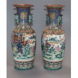 A pair of Japanese vases, in Kutani style, height 37cm