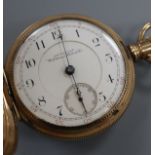 A 19th century engine turned gold plated Waltham hunter keyless pocket watch.