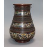 A 19th century Oriental bronze champleve enamelled vase height 30cm