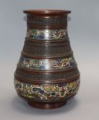 A 19th century Oriental bronze champleve enamelled vase height 30cm