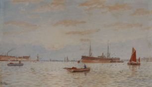 George Stanfield Walters (1838-1924) watercolour, Timber steamer on the Hitchin, Southampton