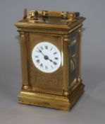 Early 20th century French brass eight day repeating carriage clock, retailed by Frodsham