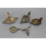 Five Javanese antique oil lamps, probably Majapahit Empire