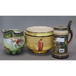 A Mettlach beer stein, a Doulton series ware jardiniere and jug