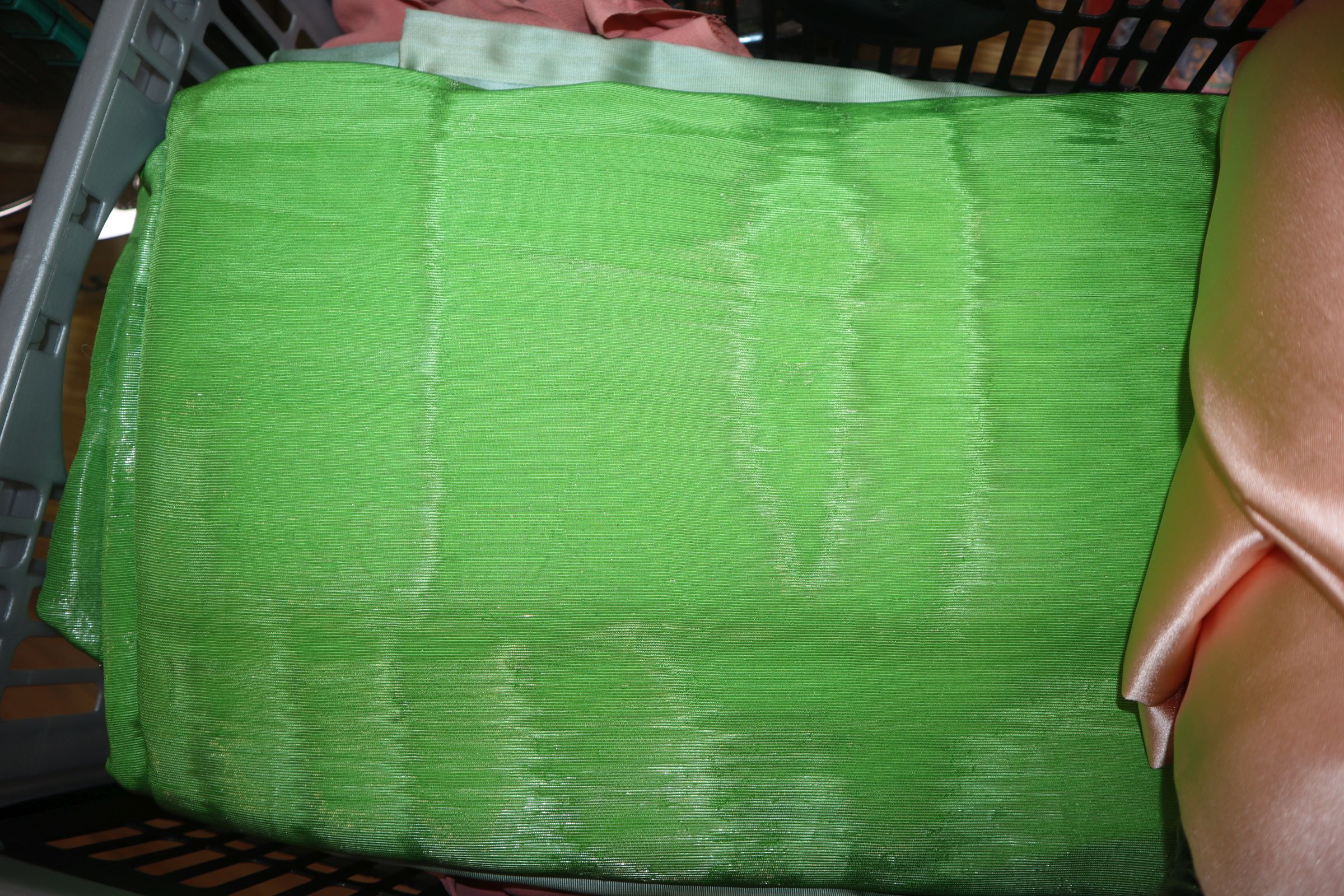 A 1930s length of lime green silk, another length of crepe de shine peach satin, etc - Image 6 of 9